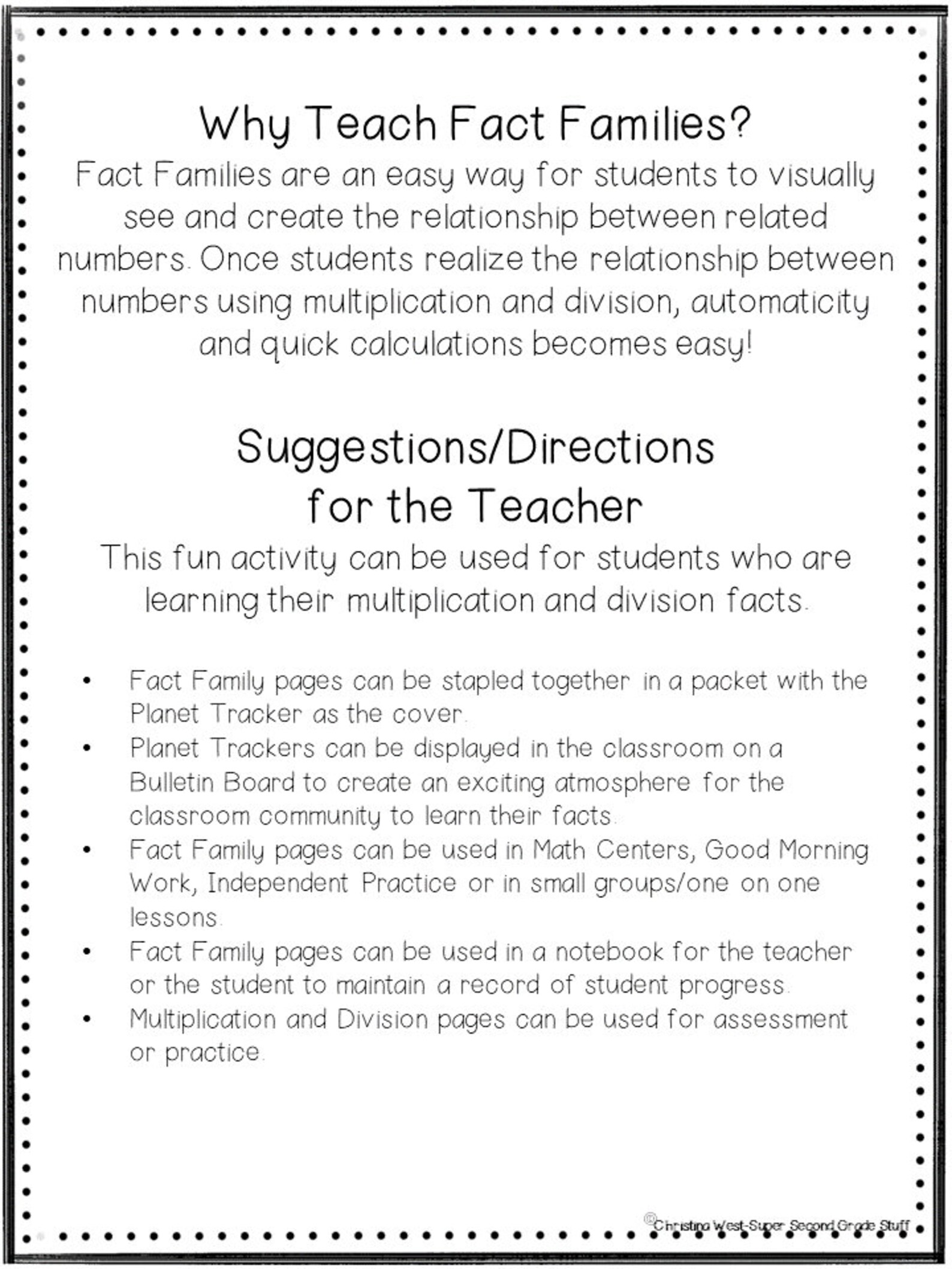 Addition and Subtraction & Multiplication and Division Fact Families ...