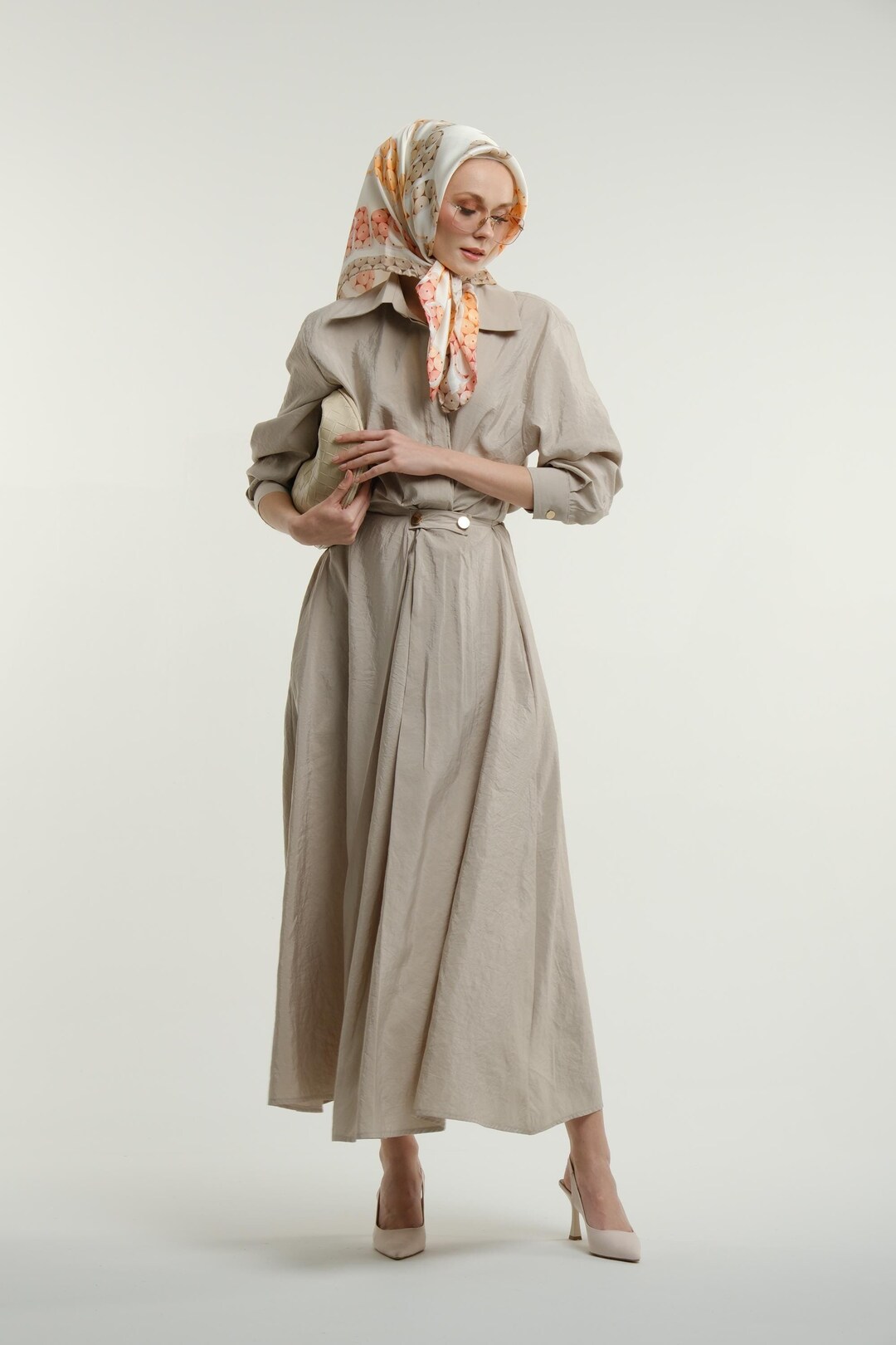 Eclipse Grace Beige Modest Long Sleeve Dress for Muslim Women Elegant ...