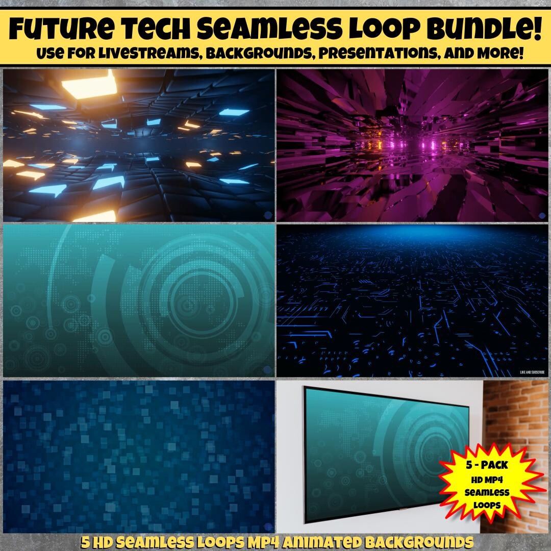 Futuristic Animated Background Bundle (5 Pack) | Seamless Loop MP4 ...