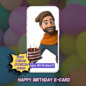 Alles Gute zum Geburtstag e-Card Video Audio Bday Wünscht Geschenk Text-Nachricht B-Day eCard Bewegung Animierte Cartoon MP4 Kuchen Vid Song Sound Fun Laugh