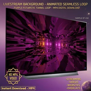 Livestream Background - Animated Seamless Loop - Purple Futuristic Tunnel Loop – MP4 Digital Download for Streaming, Overlays & More