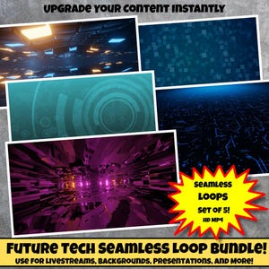 Futuristic Animated Background Bundle (5 Pack) | Seamless Loop MP4 | Tech Cyber Stream Overlay | OBS Twitch YouTube Backgrounds
