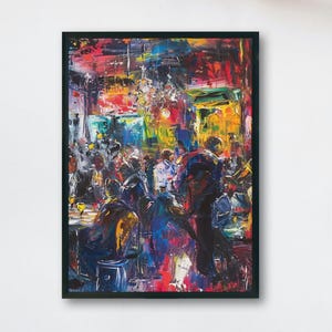 Abstract Jazz Club Wall Art - Printable 8x10 Digital Download - Colorful Music Room Decor - Red Portrait Artwork - Jazz Band Illustration