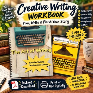 Creative Writing Workbook PDF | Novel Writing Planner and Story Structure Guide | Character Development & Plot Exercises | Instant Download