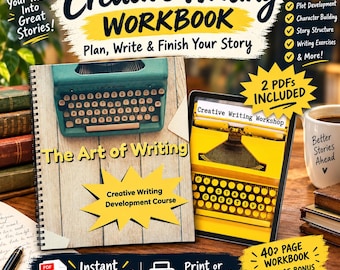 Creative Writing Workbook PDF | Novel Writing Planner and Story Structure Guide | Character Development & Plot Exercises | Instant Download