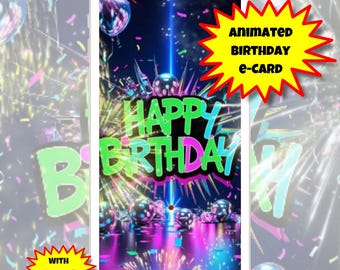 Happy Birthday eCard MP4 | Animated Video Card with Audio | Fireworks Confetti Sound | Fun Digital Greeting for Phone or Tablet