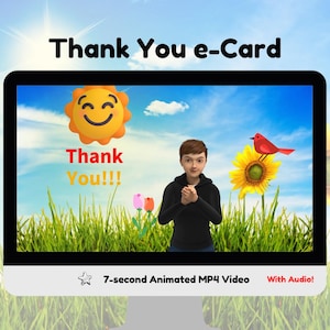 Biglietto di ringraziamento allegro, biglietto di auguri video MP4 orizzontale con audio e GIF di apprezzamento, invia un saluto, tablet, desktop, telefono, PC, animazione vocale, regalo