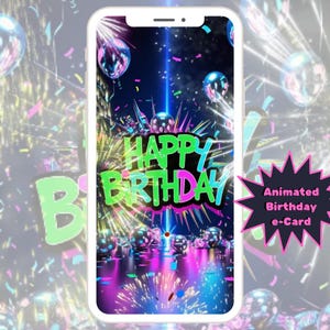 Cartão eletrônico de feliz aniversário, áudio, vídeo vertical, cartão animado, desejo, mp4, enviar mensagem, presente, fogos de artifício, confete, telefone, tablet, diversão, mais vendido, Etsy