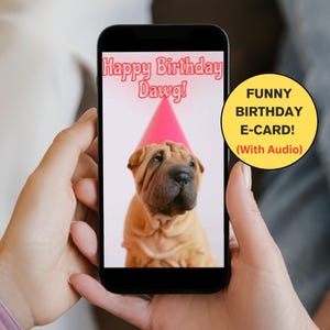 Carte électronique animée de chien d'anniversaire drôle carte son audio d'animation de voeux vidéo, animaux de compagnie heureux vertical Etsy
