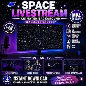 Space Livestream Background MP4 | Seamless Stars Loop Video for Twitch, YouTube, Zoom | Animated Digital Backdrop | 10s Stream Overlay
