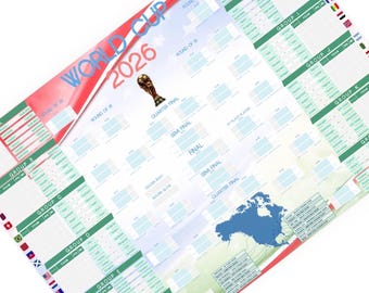 World Cup 2026 Wallchart with UK TV schedule - A2 Poster with Matte Finish.