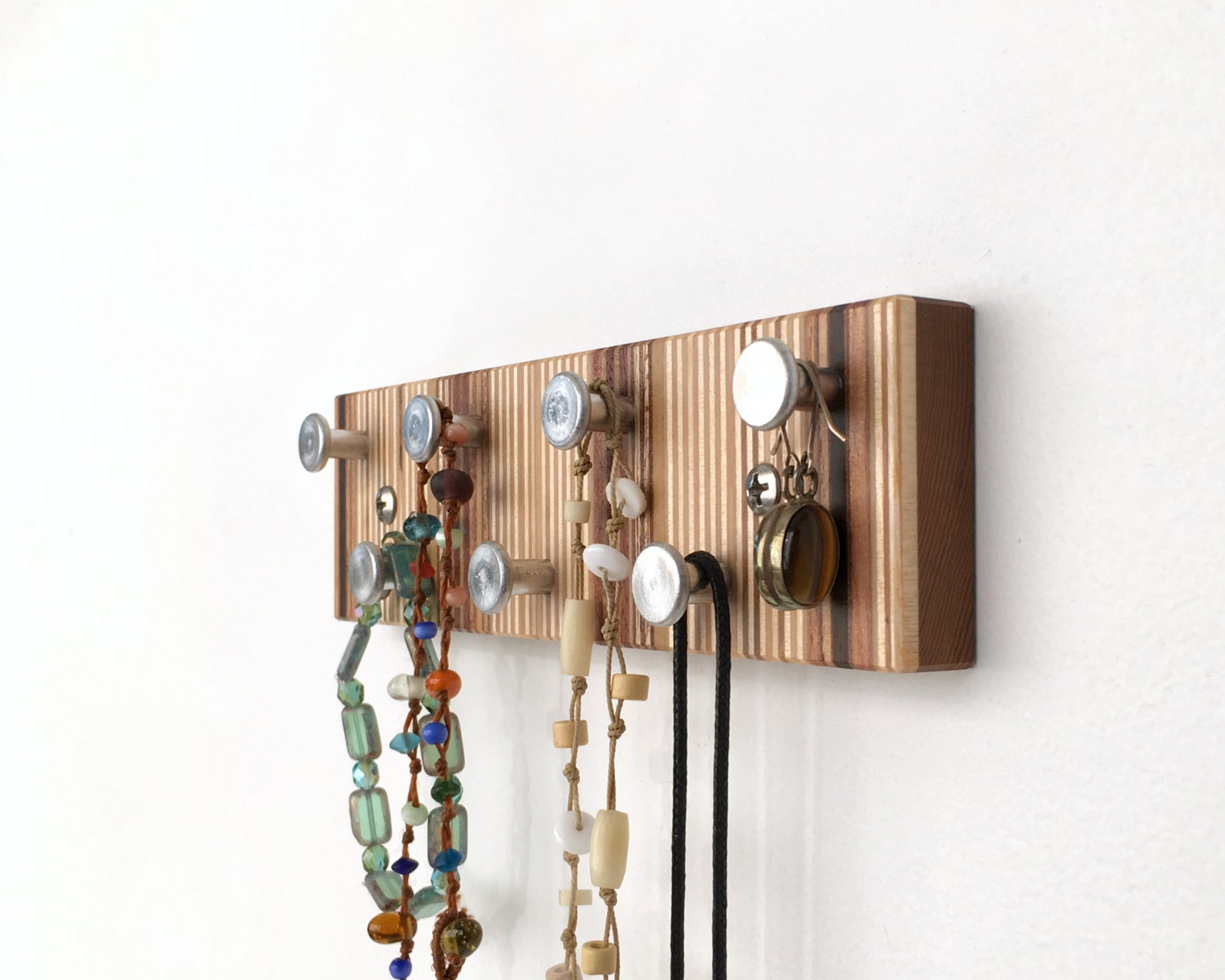 Striped Recycled Wood Jewelry Rack Wall Mountable Minimalist Etsy