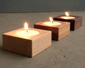 Modern Home Accent Candles, Home Decor Square Contemporary Wood Tea Lights, Candle Decor, Candle Gift Set of Three with White Tea Lights