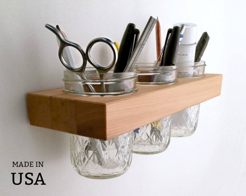 Mason Jar Organizer Wall Caddy Minimalist Wood Wall Mount Etsy
