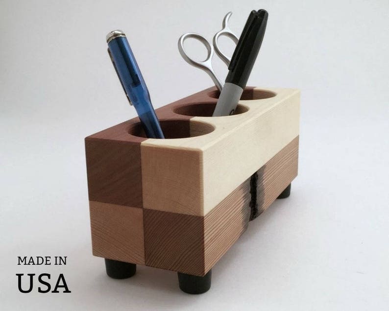 Wooden Pencil Holder Desk Organizer Modern Office Pen
