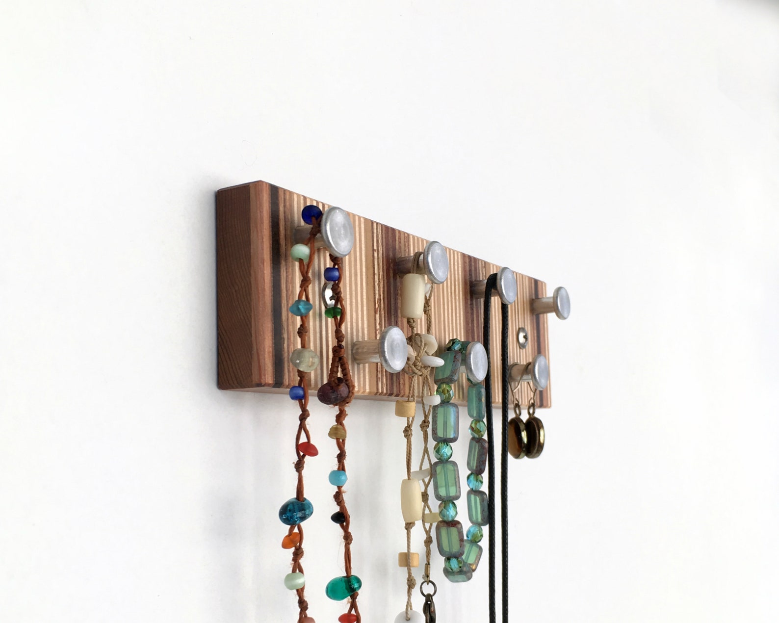 Striped Recycled Wood Jewelry Rack Wall Mountable Minimalist Etsy