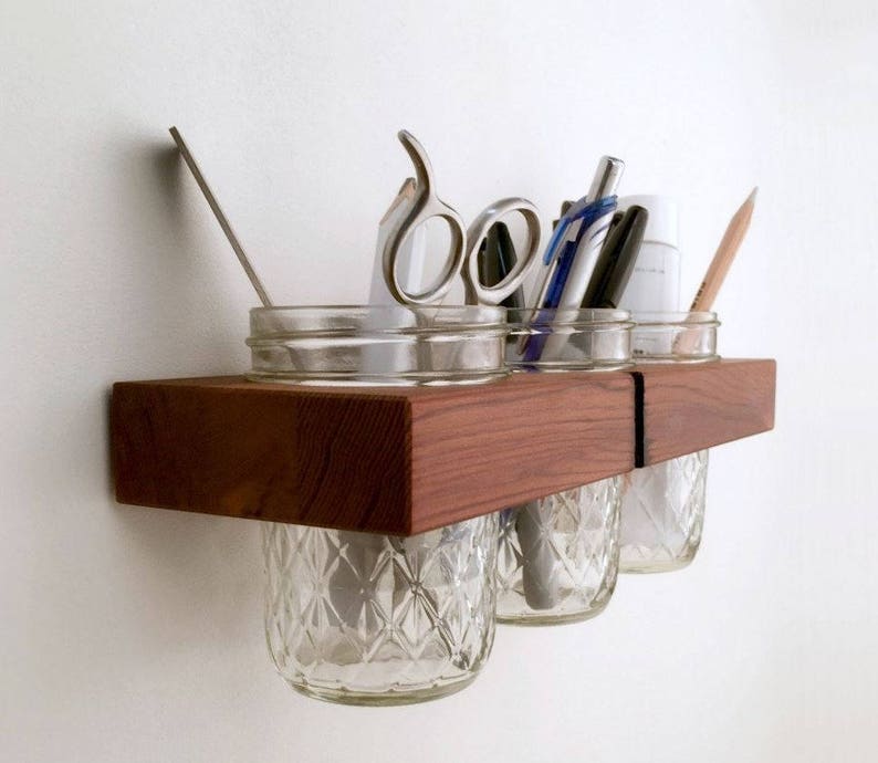 Mason Jar Organizer Wall Caddy Minimalist Wood Wall Mount Etsy