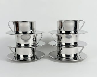 Juego de 6 tazas de espresso de acero inoxidable de diseño italiano vintage