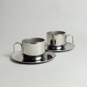 Guido Bergna Vintage Espresso Cups Set of 2 – Insulated Stainless Steel Inox 18/10 – Retro Italian Coffee Cup & Saucer – GB Italy Design