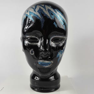 Space Age Black Glass Decorative Mannequin Head – Retro Display for Headphones, Hats & Wigs