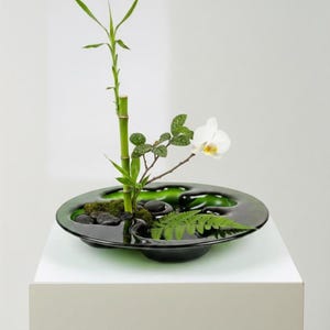 Holmegaard Ikebana Jade Green Glass Bowl – Vidrio de arte escandinavo moderno danés de mediados de siglo