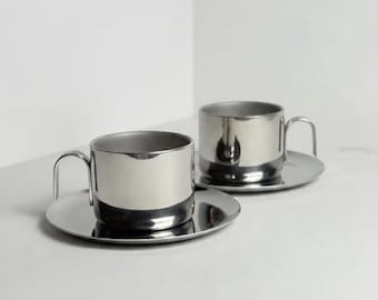 Juego de tazas de café espresso Guido Bergna: retro italiano de acero inoxidable 18/10
