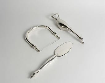 Vintage French Silea Silver Plated Serving Set, Bottle Opener Spatula Cheese Cutter