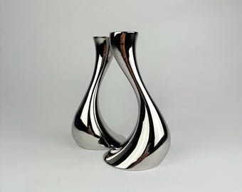 Georg Jensen Cobra Candle Holders – Set of 2 Sculptural Silver-Tone Candlesticks, Danish Modern Design by Constantin Wortmann