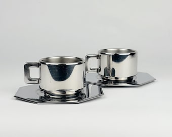 Tazas de café espresso de acero inoxidable: Juego italiano Casalinghi STO con platillos octogonales