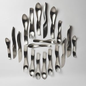 Amboss Danube 7000 Cutlery Set in Stainless Steel, Austrian Modernist Flatware by Janos Megyik