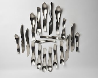 Amboss Danube 7000 Cutlery Set in Stainless Steel, Austrian Modernist Flatware by Janos Megyik