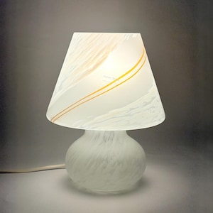 Vintage Italian Mushroom Table Lamp – Handmade Venice Murano Glass, Swirl Frosted White Lighting