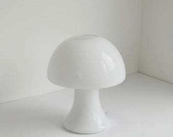 Vintage Mushroom Lamp, 1970s White Opaline Glass, Mid Century German Light