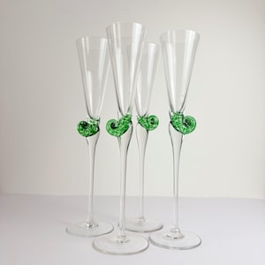 Juego de copas de champán vintage – Copas con tallo de concha de caracol verde, artículos de bar de estilo costero