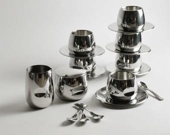 Juego de café espresso vintage AMC Art Design: tazas de café italianas minimalistas de acero inoxidable