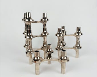 BMF Nail Candle Holders – 1960s Silver Modular Design, Mid Century German Candlesticks