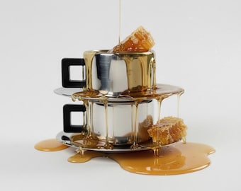 Tazas de café espresso vintage de acero inoxidable: Juego de 2 tazas italianas Casalinghi