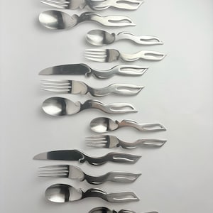 Rare Yamazaki Tisdale FROLIC Cutlery Set – 1980s Sculptural Flatware, 20-Piece Stainless Steel Modernist Tableware