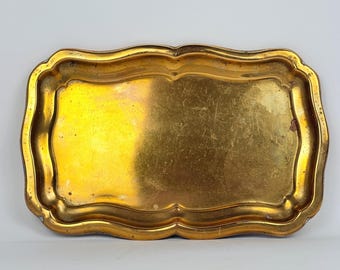 Vintage Brass Tray, Curved Edge Trinket Dish, Jewelry Holder, French Style Decor