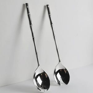Posate per insalata vintage: set da portata con manico in bambù in stile modernista