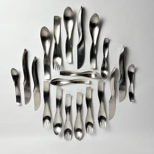 Rare 1970s Amboss Danube 7000 Cutlery Set by Janos Megyik – Stainless Steel Flatware for 5 Persons – Austrian Modernist Space Age Design