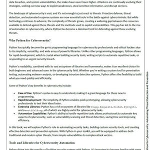 Peut inclure: Un livre intitul&eacute; "Advanced Python for Cybersecurity" avec du texte sur les d&eacute;fis de la cybers&eacute;curit&eacute;, les avantages de Python et les outils d'automatisation. Le livre traite de la d&eacute;tection et de la pr&eacute;vention des menaces. L'auteur est Ozi K.