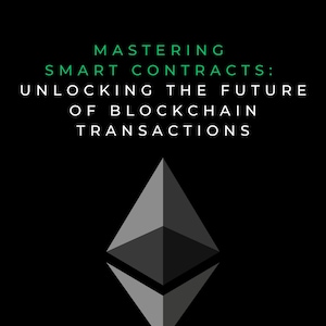 Puede incluir: Una portada de libro en blanco y negro con el título "Mastering Smart Contracts: Unlocking the Future of Blockchain Transactions" en texto verde. La portada también presenta un logotipo de Ethereum gris y el nombre del autor "Ozi K." en texto blanco.