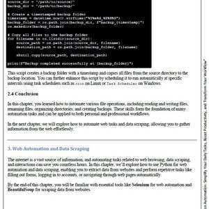 Puede incluir: Una captura de pantalla de un fragmento de c&oacute;digo Python que muestra c&oacute;mo crear una carpeta de respaldo con una marca de tiempo y copiar archivos de un directorio a otro. El c&oacute;digo incluye comentarios que explican cada paso del proceso.