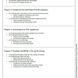 May include: A black and white image of a book cover with the title "Mastering Web Development with Python: A Step-by-Step Guide". The book cover also includes the text "Ozi K." and the number "1".