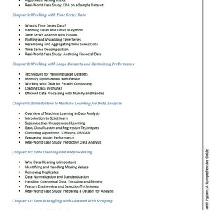 May include: A book cover with the title "Data Analysis with Python: A Comprehensive Guide". The cover is blue and white with a stylized image of a computer screen with data on it.