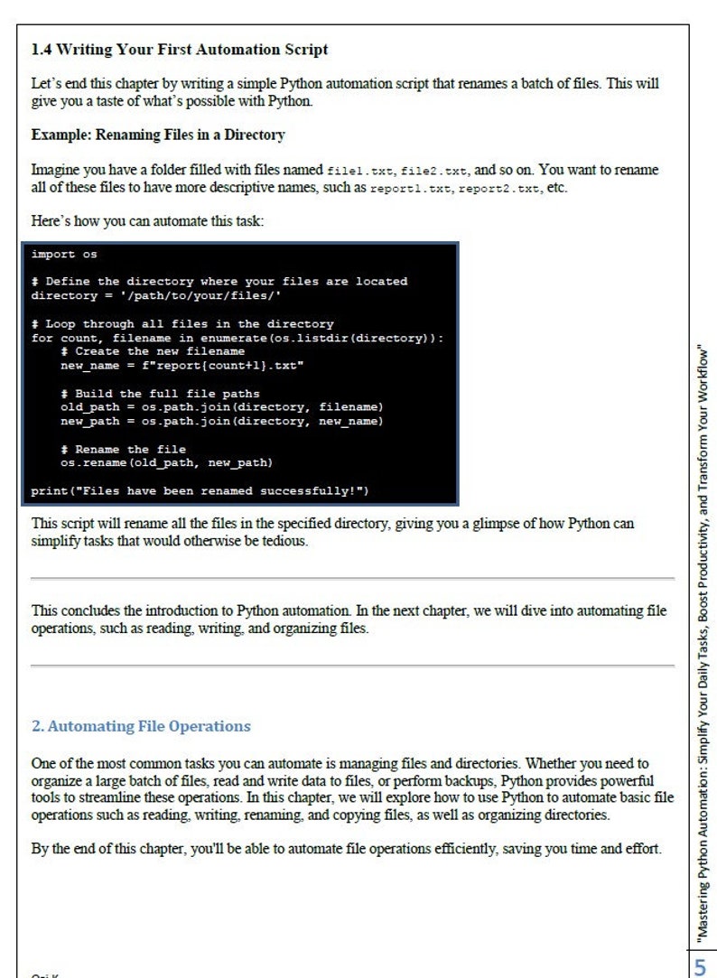 Puede incluir: Una captura de pantalla de una pantalla de computadora que muestra c&oacute;digo Python para renombrar archivos en un directorio. El c&oacute;digo define el directorio donde se encuentran los archivos, recorre todos los archivos del directorio, crea un nuevo nombre de archivo, construye las rutas de archivos completas y renombra los archivos.