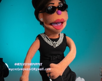 Frühstück bei Tiffany Audrey Hepburn Erinnerungsstücken Porträt Muppet Puppet nach Maß, um Puppen zu bestellen