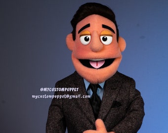 Custom made professional portrait hand and rod puppet newscaster puppet handsome man puppet