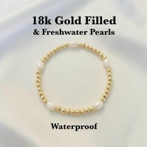 18k Gold Filled Freshwater Pearl Bracelet: Waterproof Beaded Jewelry